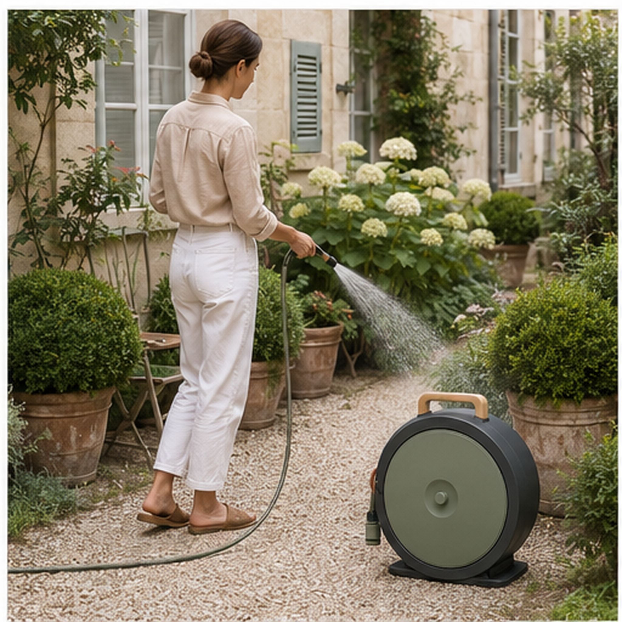 HoseHalo Hide – Dévidoir compact avec tuyau de jardin 20 mètres