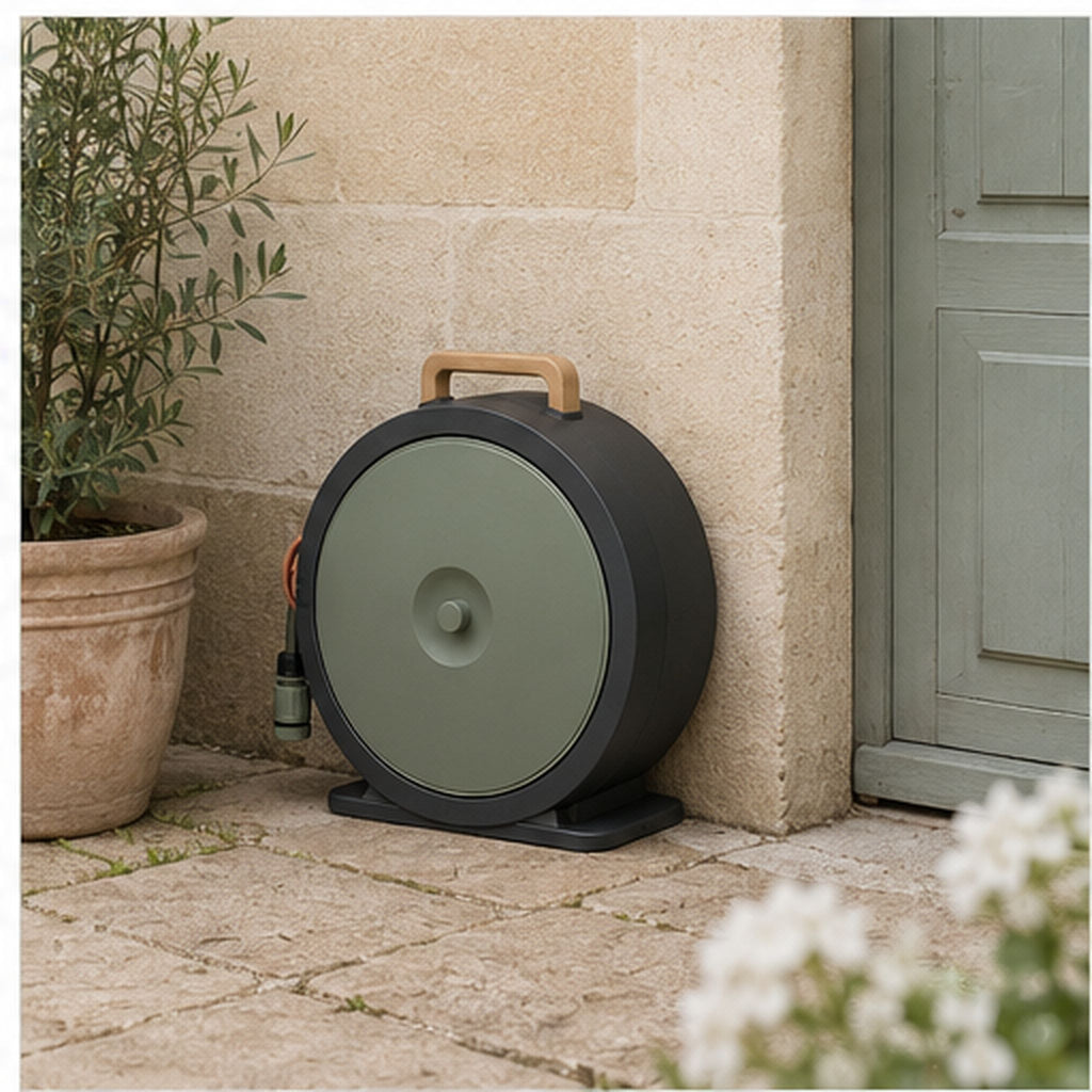 HoseHalo Hide – Dévidoir compact avec tuyau de jardin 20 mètres