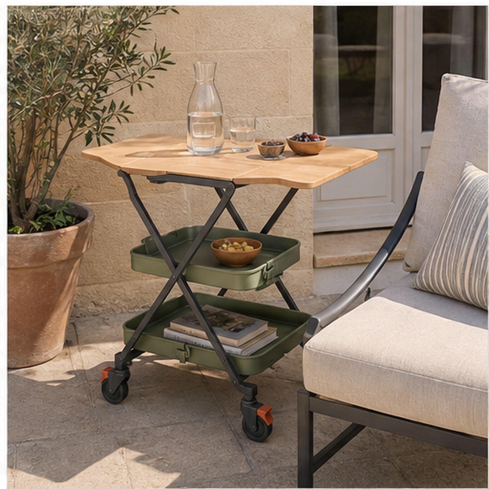 PatioFold Trolley – Chariot extérieur pliant convertible en desserte