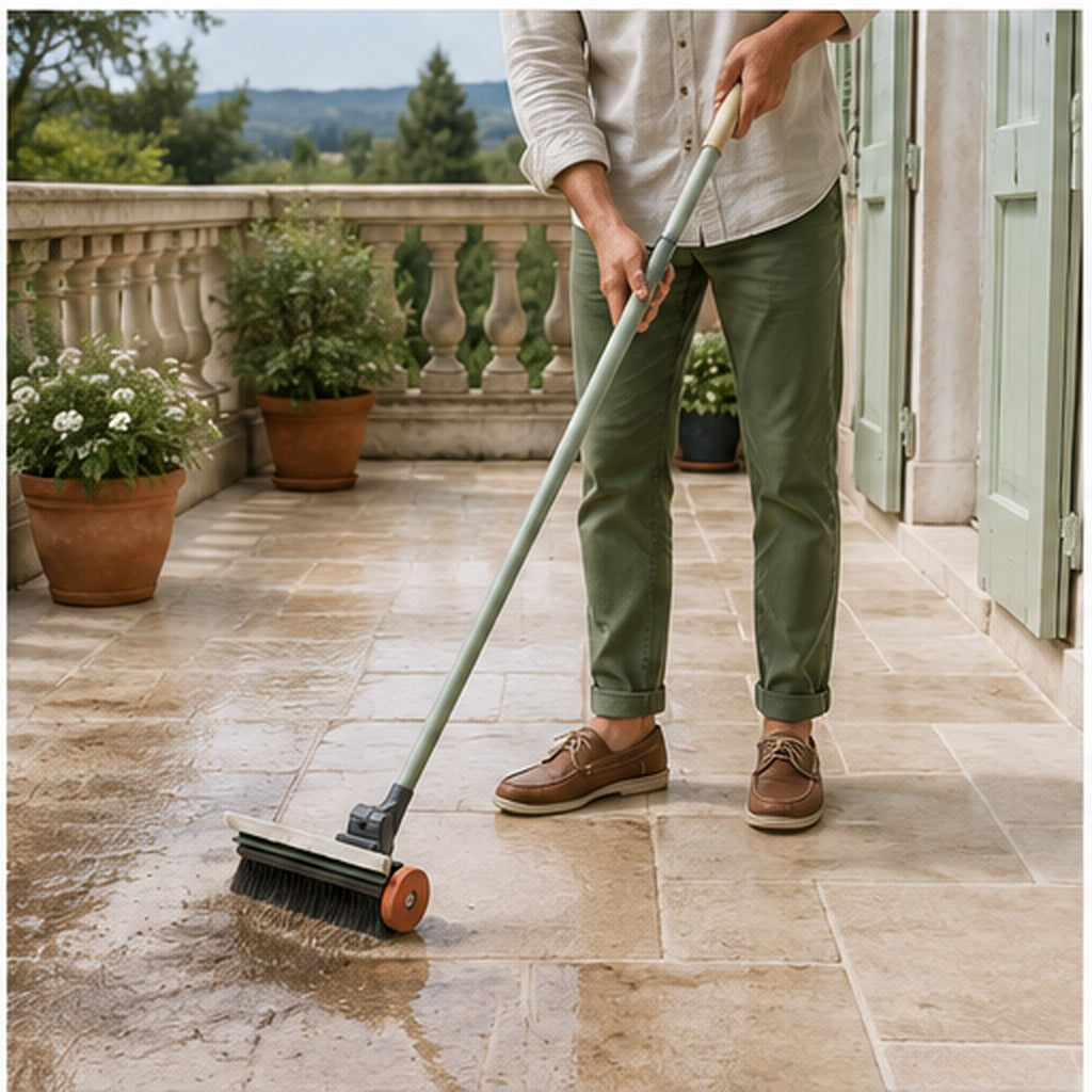 PatioPulse Duo – Brosse télescopique avec raclette pour terrasse
