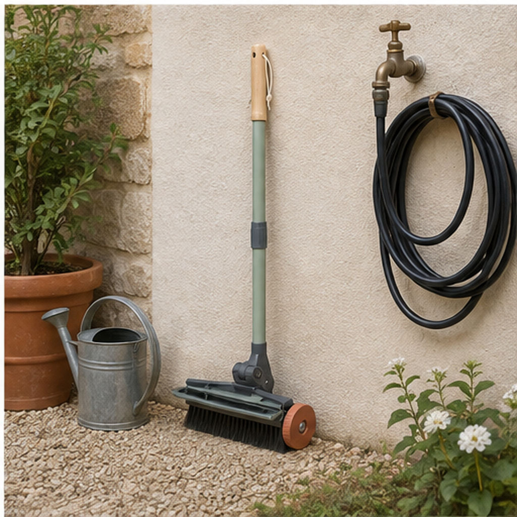 PatioPulse Duo – Brosse télescopique avec raclette pour terrasse