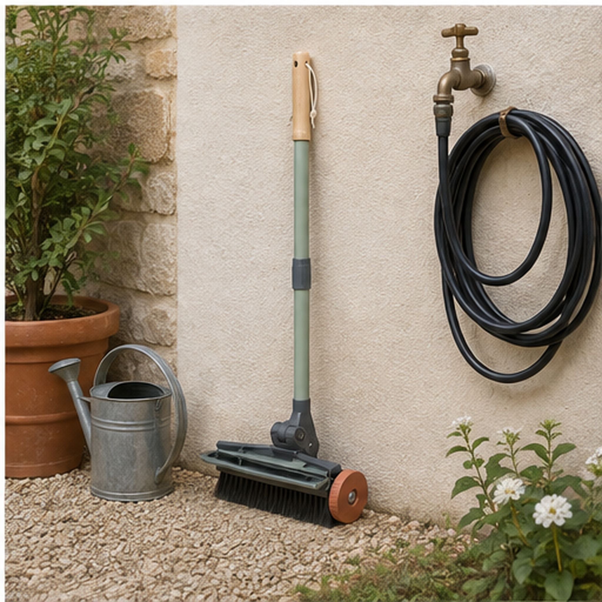 PatioPulse Duo – Brosse télescopique avec raclette pour terrasse