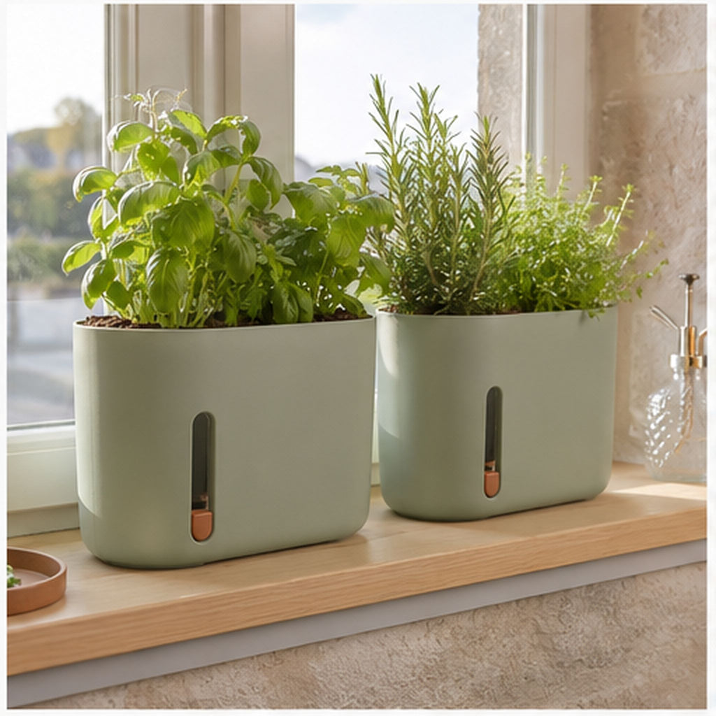 RootWindow Duo – Lot de deux pots auto-arrosants avec fenêtre racinaire